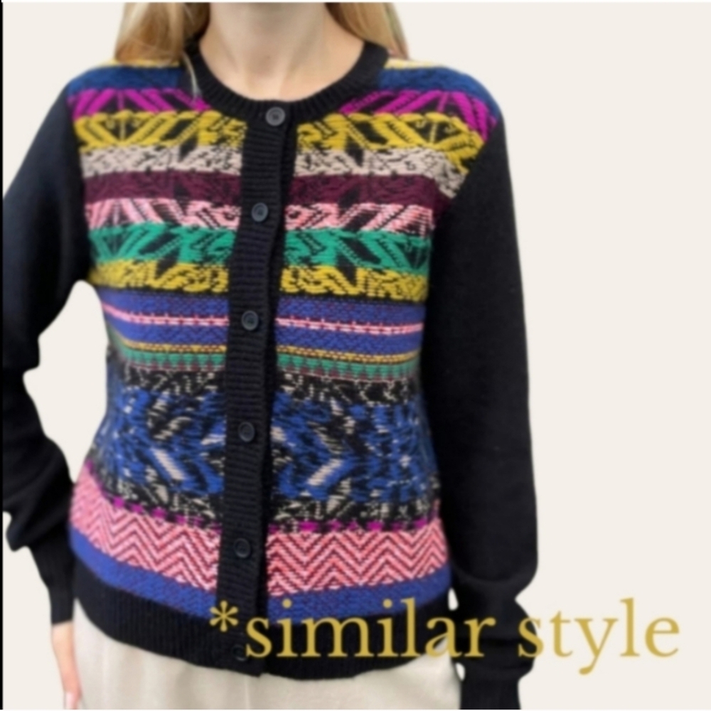 🖤🌈 VTG Franco Valeri Wool Blend Colourful Stripes Button Up Cardigan, M